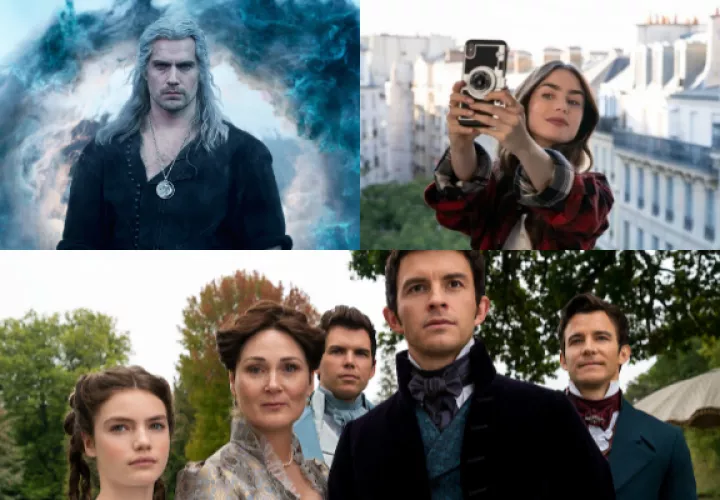 The Witcher', 'Emily in Paris' y 'The Bridgerton'. Foto: Netflix