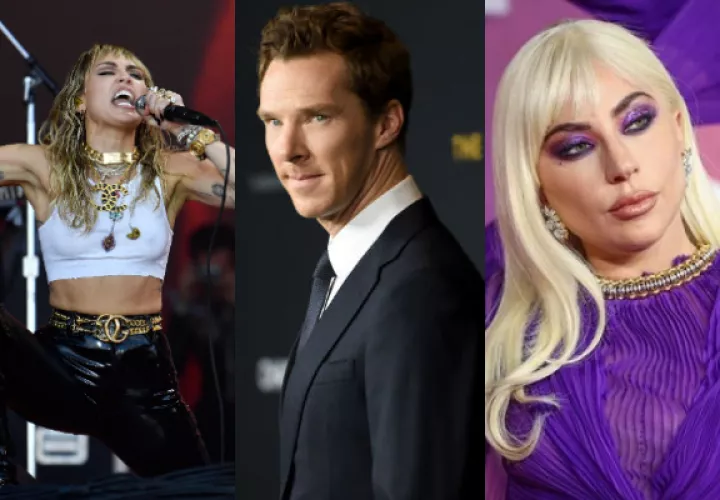 Miley Cyrus, Benedict Cumberbatch y Lady Gaga. Fotos: Archivo / EFE