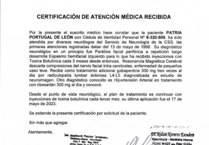Su defensa presentará certificaciones médica que señalan los problemas de salud que la aquejan. Foto: Cortesía