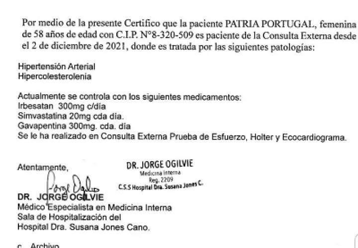 Su defensa presentará certificaciones médica que señalan los problemas de salud que la aquejan. Foto: Cortesía