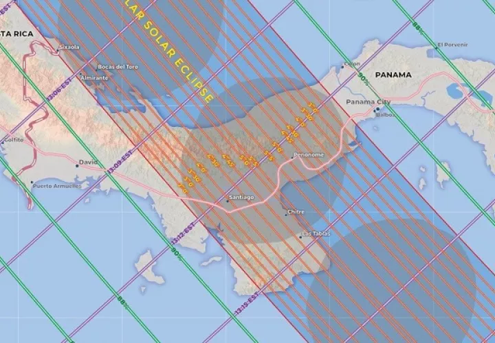 Zonas de Panamá en las que se apreciará el eclipse anular de sol. Foto: Cortesía/Dinace