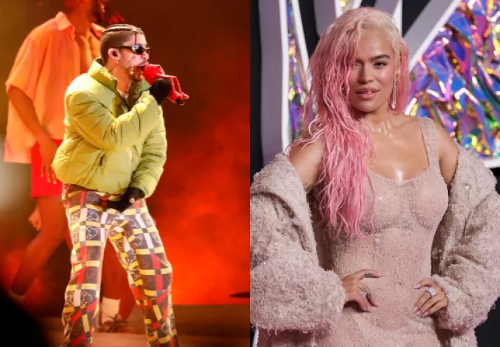 Bad Bunny y Karol G. Fotos: EFE / Carlos Ortega / Sarah Yenesel