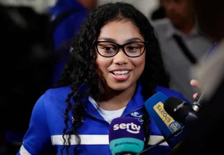 Hillary Heron a su llegada a Panamá, luego del Mundial en Bélgica. Foto: EFE 