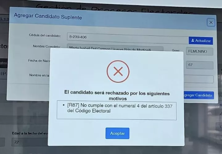 El supuesto error solo ocurrió con la candidata a vicepresidenta, al ingresar su número de cédula. Foto: Cortesía