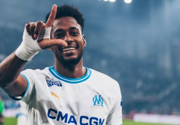 El panameño Michael Amir Murillo, festeja su primer gol con el Olympique de Marsella. Foto: Instagram,