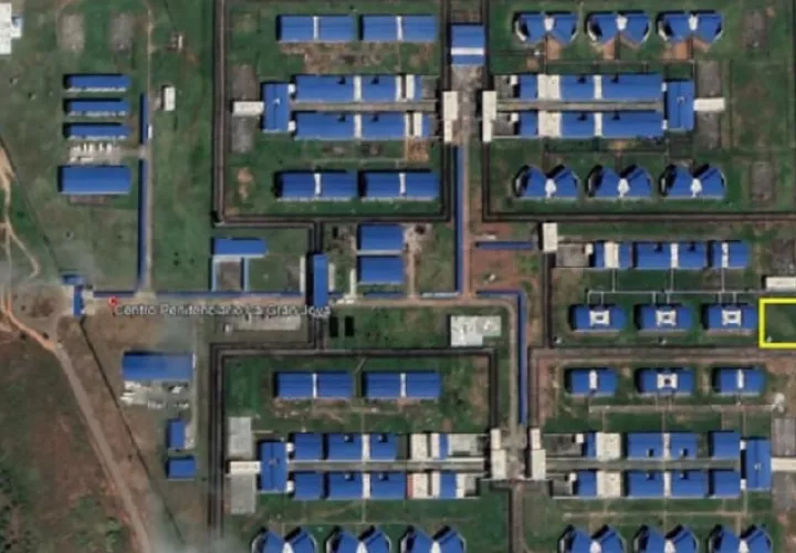 Imagen satelital de la cárcel La Nueva Joya. El recuadro en amarillo, ubicado a la derecha es el sitio donde se construirá el pabellón. Foto: Internet