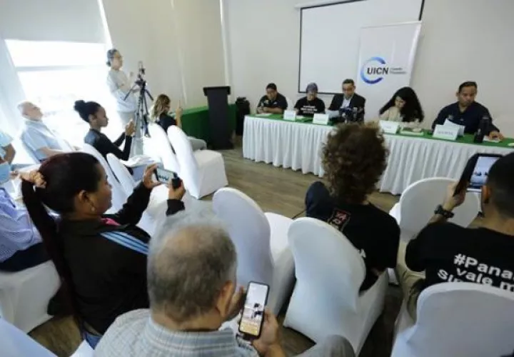 Conferencia de prensa sobre la presunta inacción del Gobierno de Panamá para ejecutar el proceso de cierre de la mina. Foto: EFE