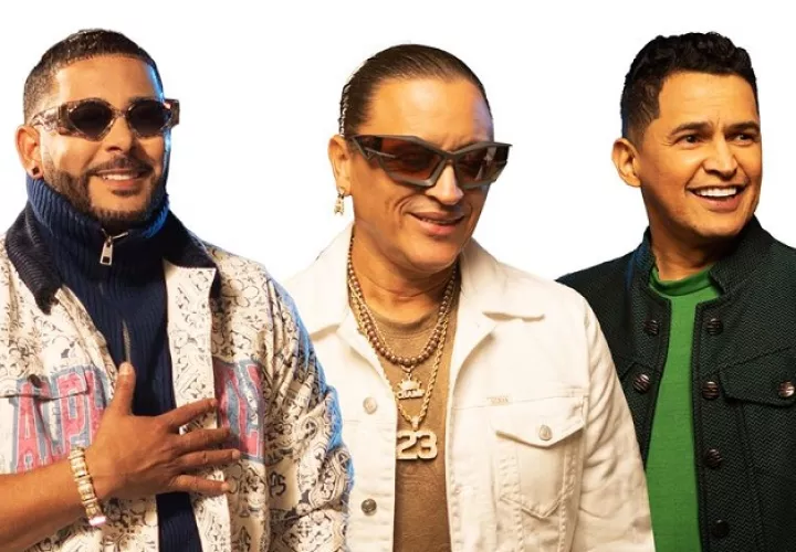 RKM, el merenguero Elvis Crespo y el cantante colombiano Jorge Celedón. Foto: EFE