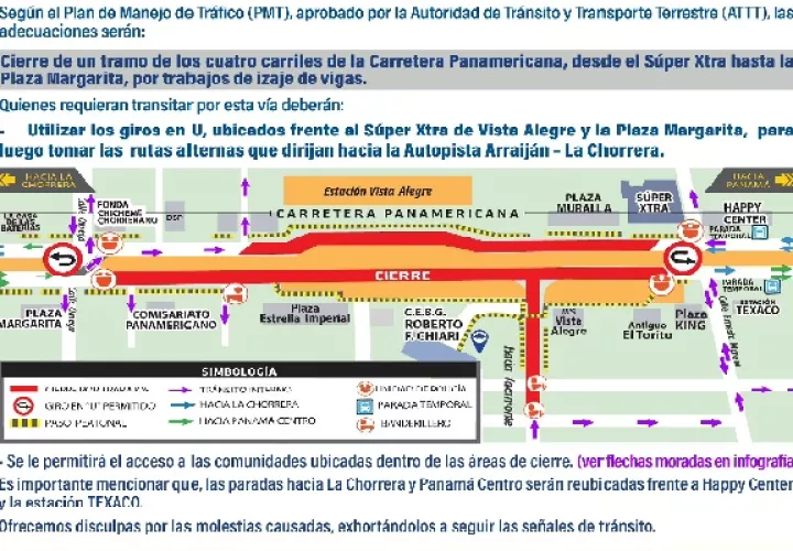 Es importante destacar que las paradas hacia La Chorrera y Panamá Centro serán reubicadas frente a Happy Center y la estación Texaco.