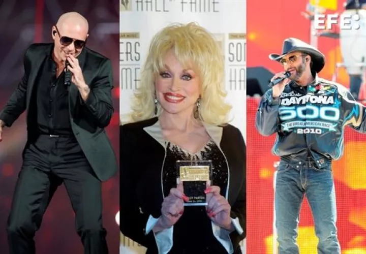 Pitbull, Dolly Parton y Tim McGraw. Foto: EFE