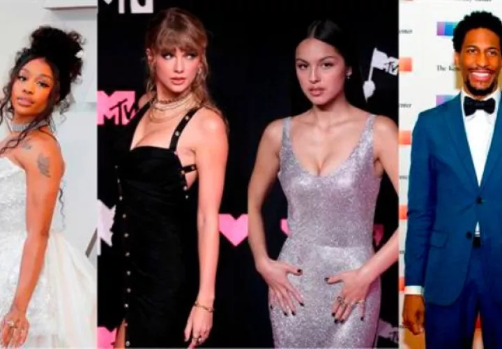 Los cantantes, desde la izquierda, SZA, Taylor Swift, Olivia Rodrigo y Jon Batiste. Foto: EFE