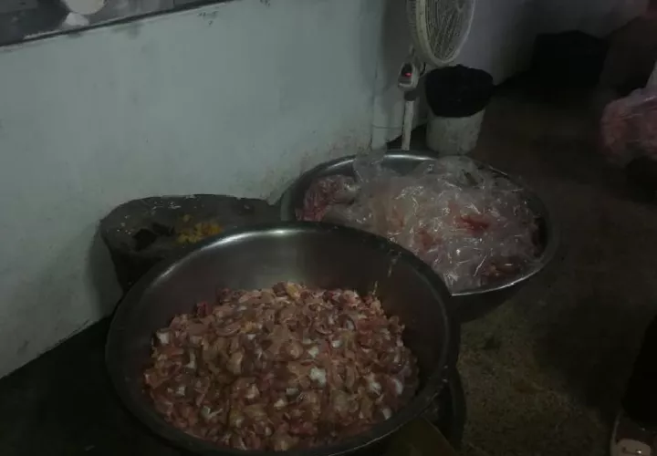 En la inspección, que contó con el apoyo de la Policía Nacional, se observó la comida en el piso, los trabajadores con la ropa no adecuada para manipular alimentos, presencia de gatos y roedores en el área. Foto. Diomedes Sánchez