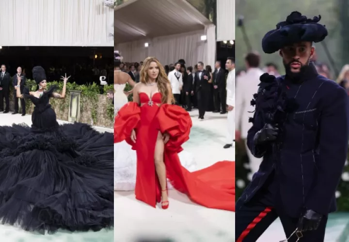 Cardi B, Shakira y Bad Bunny en la Met Gala 2024. Fotos: EFE/Justin Lane
