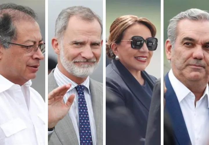 El presidente de Colombia, Gustavo Petro, el rey de España, Felipe VI, la presidenta de Honduras, Xiomara Castro y el presidente de República Dominicana, Luis Abinader. Fotos: EFE