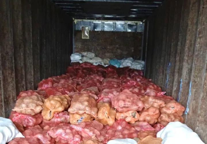 El camión con el ñame, fue escoltado hasta las oficinas de la Autoridad de Aduanas de la Zona Central y Azuero, para comenzar las investigaciones correspondientes. Foto. Thays Domínguez
