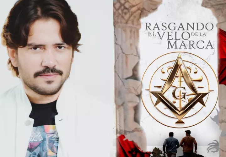 Amilcar Gotti y la portada de su más reciente novela. Fotos: Cortesía