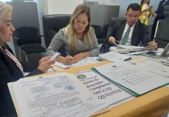 La diputada Castañeda y personal técnico revisa los documentos.  Crédito: Francisco Paz