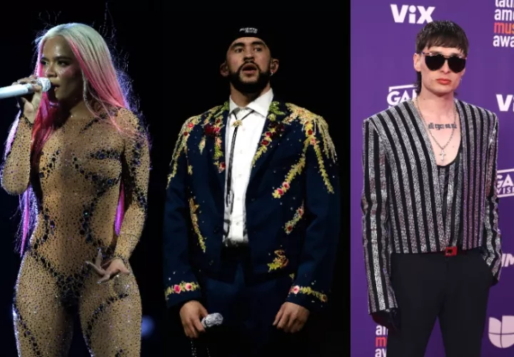 Karol G, Bad Bunny y Peso Pluma. Foto: EFE / Archivo