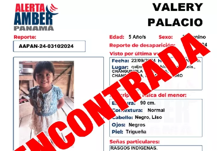 La niña estaba desaparecida desde el pasado 27 de septiembre. Foto. PGN