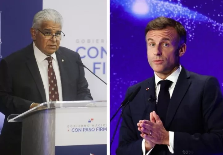 El presidente de Panamá, José Raúl Mulino y su homólogo francés, Emmanuel Macron. Foto: EFE