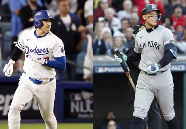 Shohei Ohtani de los Dodgers y Aaron Judge de los Yanquis, listos para la Serie Mundial de las Grandes Ligas. Foto: EFE