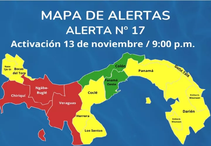 Se declara la alerta amarilla para el resto del territorio nacional con excepción de las provincias de Panamá Oeste y Colón que mantienen alerta verde.