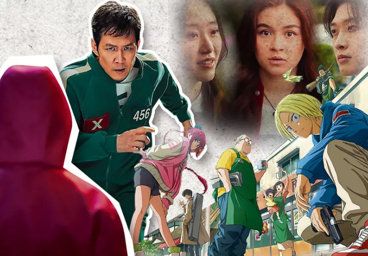 'Besos, Kitty', 'El juego del calamar' y 'Sakamoto Days'. Foto: Netflix / Ilustración de Panamá América