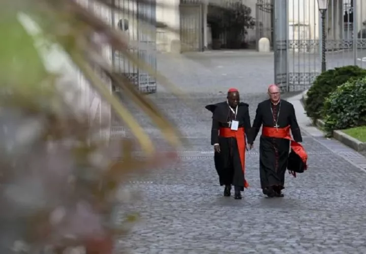 Dos cardenales se dirigen a la quinta congregación general. Foto: EFE