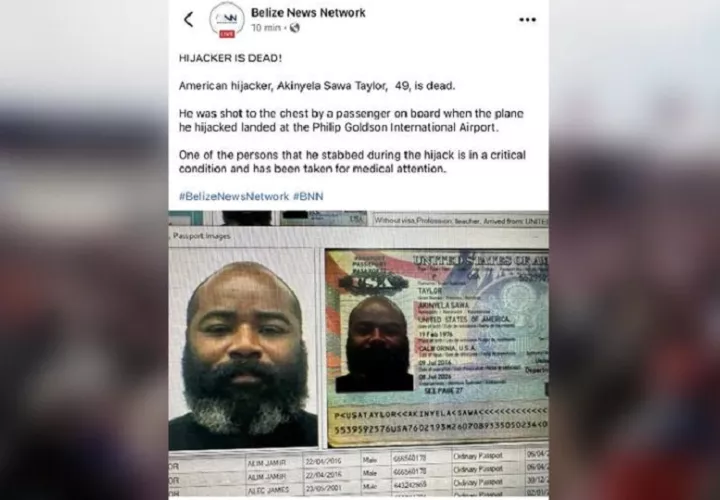 aptura de video que muestra la identificación del secuestrador de una avioneta este jueves, en Belmopán (Belice). EFE/ Rastreo de Redes
