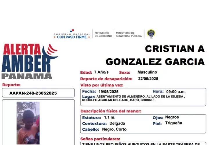 Cristian A. González García, de 7 años; mide 1.10 metros, tiene piel trigueña, ojos y cabello negro. Foto. PGN