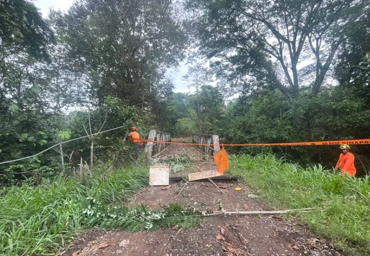 Bolívar Nieto, director provincial del Sinaproc en Panamá Oeste, informó que en ambos puentes se colocaron cintas de advertencia; no obstante, algunos residentes han retirado las mismas y continúan utilizando los puentes pese al peligro. Foto. Sinaproc