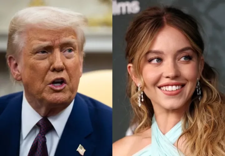 Donald Trump (i) y la actriz estadounidense Sydney Sweeney (d). Foto: EFE / Francis Chung / Andy Rain