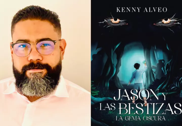 Kenny Alveo y la portada de 'Jason y las bestizas, la gema oscura'. Fotos: Cortesía