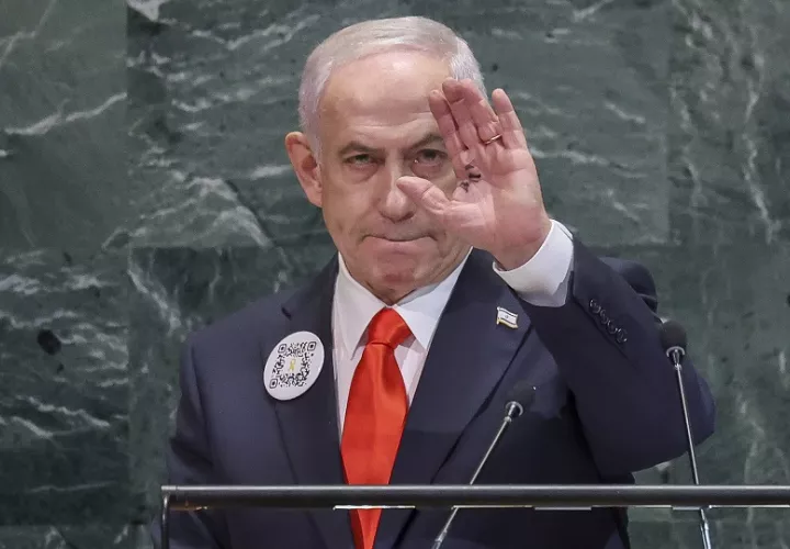 El primer ministro israelí, Benjamín Netanyahu, ante la Asamblea General de la ONU. Foto: EFE