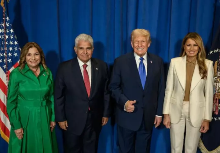 El presidente José Raúl Mulino, y la primera dama Maricel de Mulino, participaron en una recepción ofrecida por el presidente de EE.UU., Donald Trump y su esposa Melania Trump. Foto: Cortesía