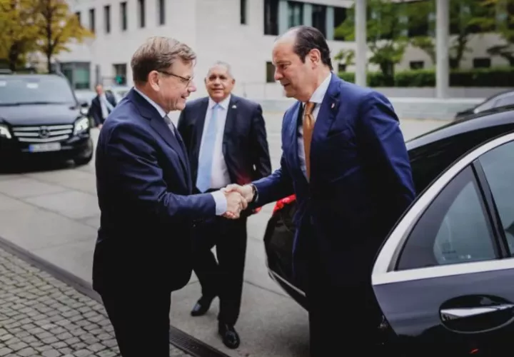 El canciller alemán Johann Wadephul junto a su homólogo panameño, Javier Martínez- Acha. Foto: Cortesía