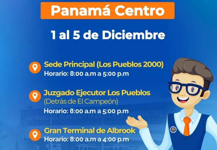 En Panamá Centro, la jornada será toda la semana; en algunas oficinas regionales solo lunes y mates. Imagen: Cortesía ATTT