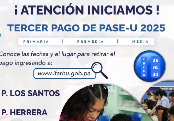 Anuncio de la entidad sobre el pago del Pase-U en esta semana. Imagen: Cortesía Ifarhu