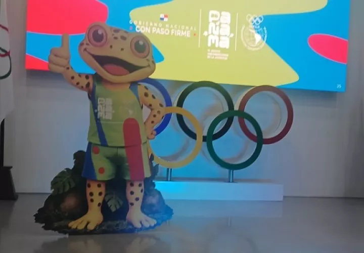 Antón, la rana dorada, mascota de los Juegos Suramericanos de la Juventud 2026.. Foto: Jaime Chávez