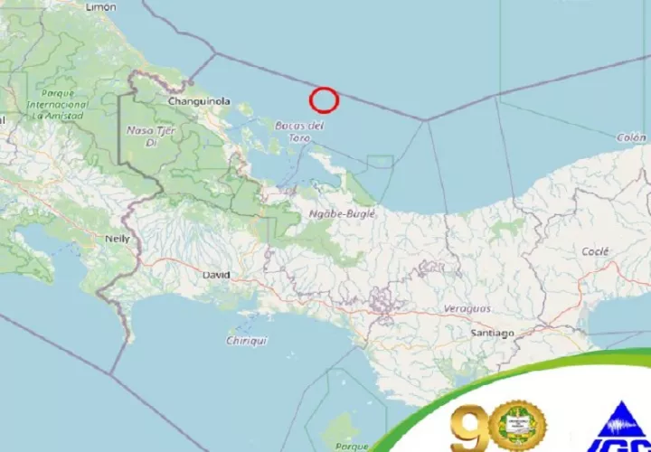 El evento tuvo una profundidad de 10 kilómetros y se localizó a 43 kilómetros al este de Bocas del Toro, en el Caribe panameño. Mapa Geociencias