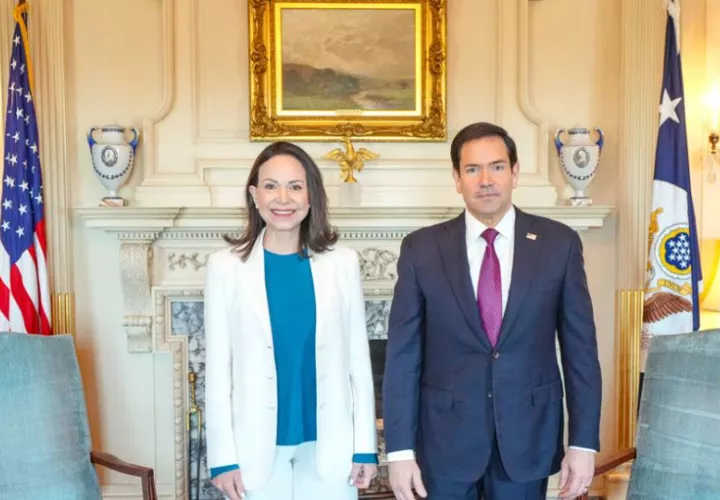 El secretario de Estado, Marco Rubio, y la líder opositora de Venezuela, María Corina Machado. Foto: EFE