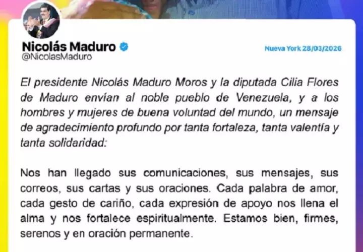 Presidente derrocado de Venezuela Nicolás Maduro que muestra un mensaje publicado en su red social personal. EFE