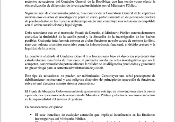 El gremio de abogados de Colón en un comunicado dejan m i clara su posición.