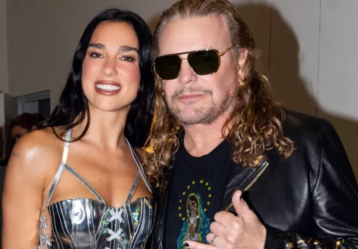 Dua Lipa y Fher, vocalista de Maná. Foto: EFE / Juan Botero