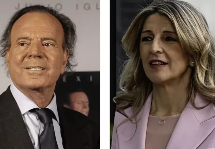 La vicepresidenta segunda del Gobierno y ministra de Trabajo, Yolanda Díaz y el cantante Julio Iglesias. Foto: EFE / Alex Cruz y Fernando Villar