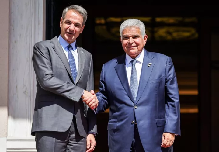 El primer ministro griego,  Kyriakos Mitsotakis, y el presidente de Panamá, José Raúl Mulino. Foto: Cortesía Presidencia