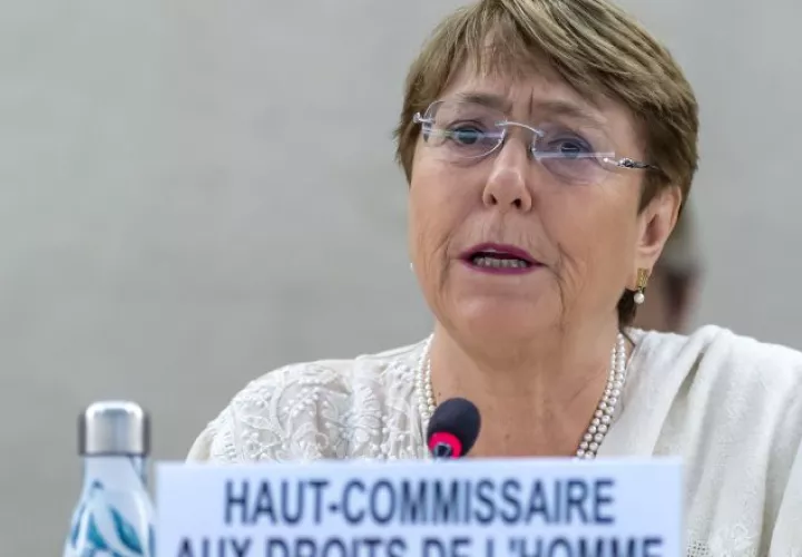 Michelle Bachelet en su discurso en la ciudad de Ginebra, Suiza. EFE