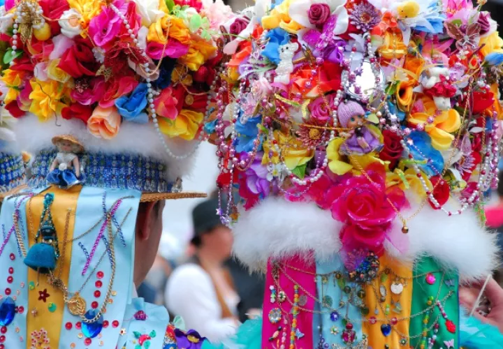 1.  Detalle del sombrero de unas "madamas" en el "entroido" de Cobres, en Pontevedra.