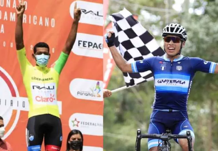 Christofer Jurado, líder de la Vuelta a Chiriquí con la camiseta amarilla y el guatemalteco Alfredo Ajpacaja ganador de la etapa de ayer. Foto:Fepaci