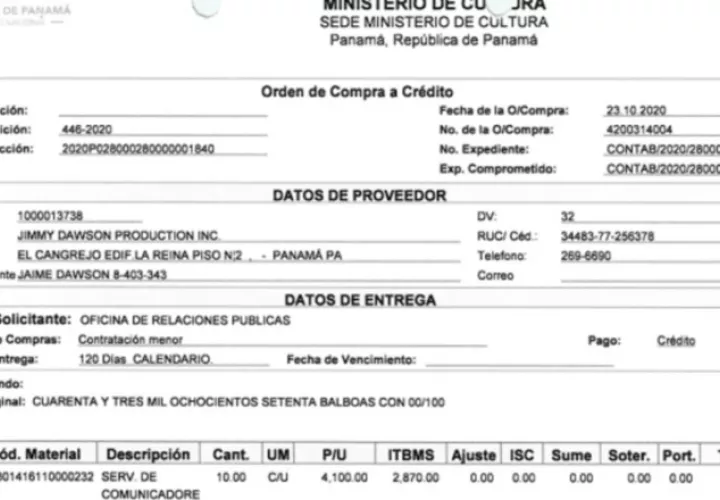 Orden de compra que ha motivado una auditoría e investigación. Internet